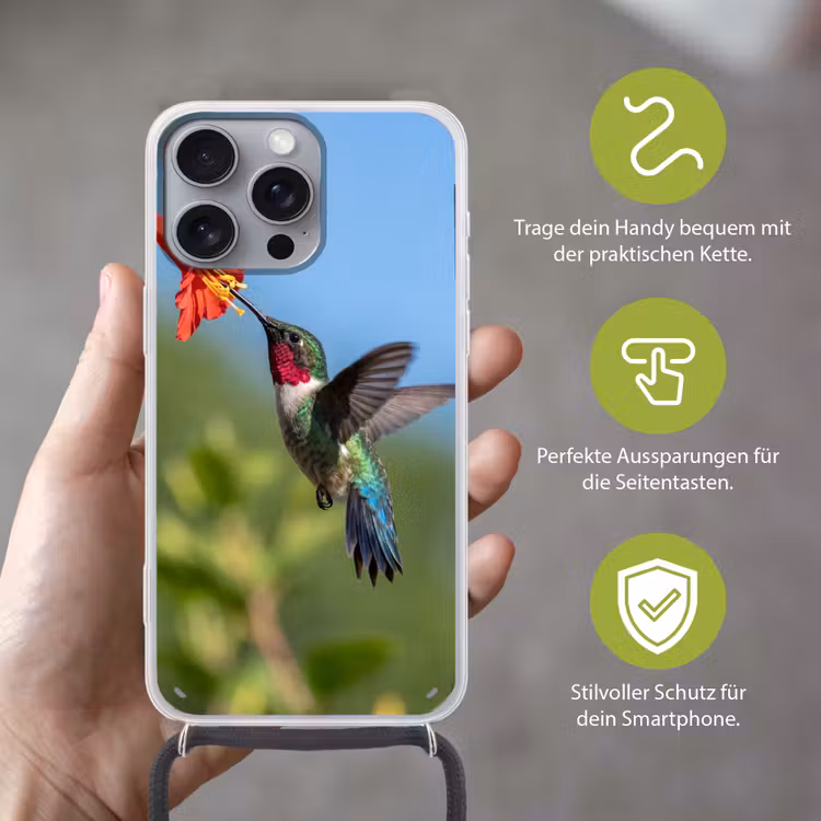 Kolibrie - Bloem - Natuur - Groen Hoesje iPhone 16 Pro Max met koord klein -sfeer2_DE