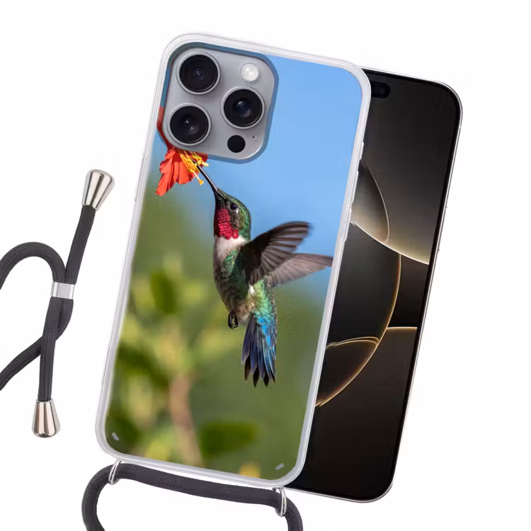 Kolibrie - Bloem - Natuur - Groen Hoesje iPhone 16 Pro Max met koord klein -sfeer1