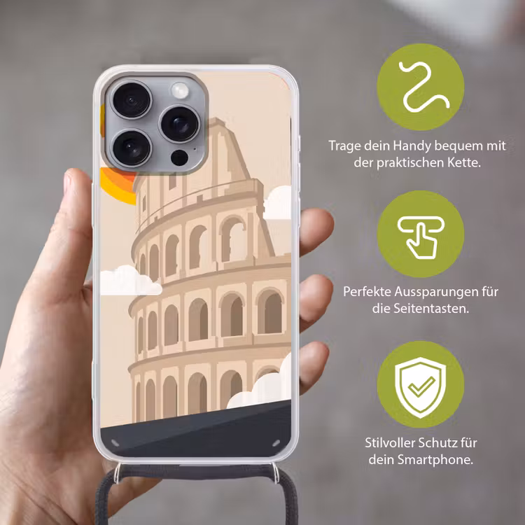 Colosseum - Zonsopgang - Rome - Architectuur - Beige Hoesje iPhone 16 Pro Max met koord klein -sfeer2_DE
