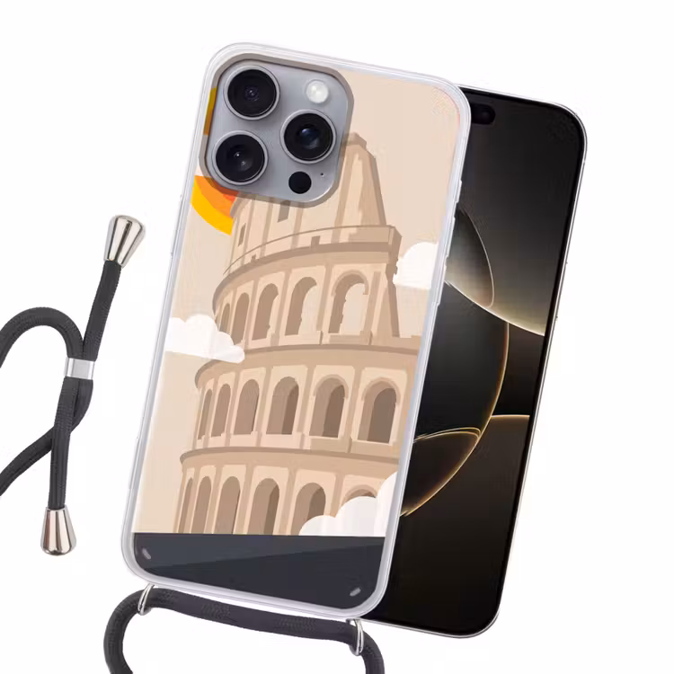Colosseum - Zonsopgang - Rome - Architectuur - Beige Hoesje iPhone 16 Pro Max met koord klein -sfeer1