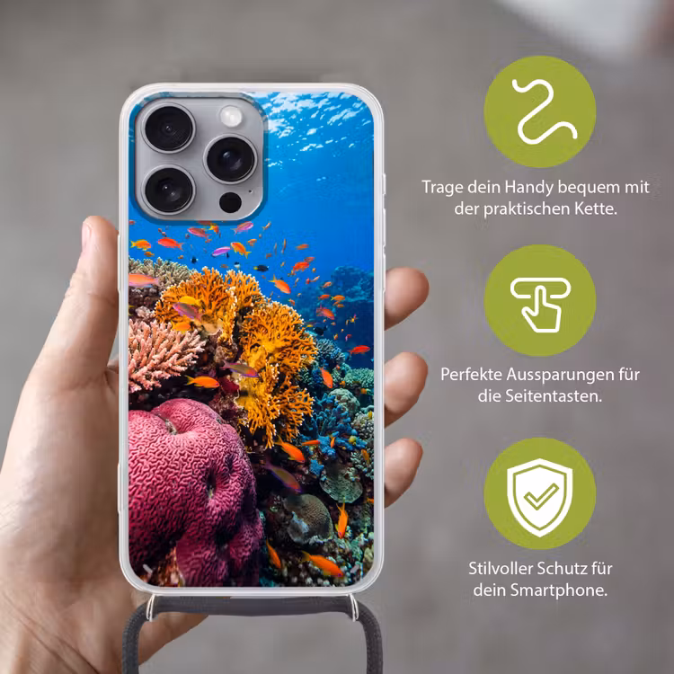 Koraal - Vissen - Oceaan - Natuur - Kleurrijk Hoesje iPhone 16 Pro Max met koord klein -sfeer2_DE