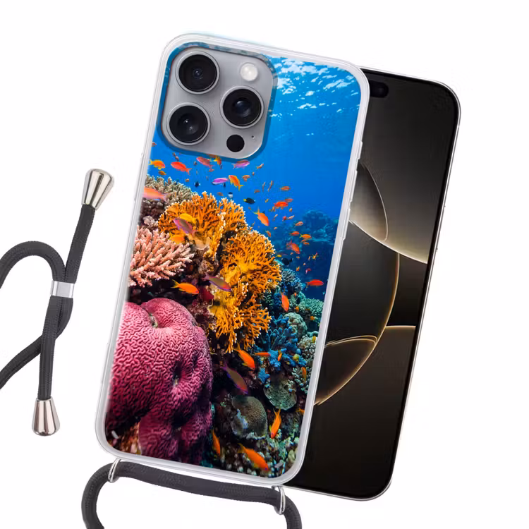 Koraal - Vissen - Oceaan - Natuur - Kleurrijk Hoesje iPhone 16 Pro Max met koord klein -sfeer1
