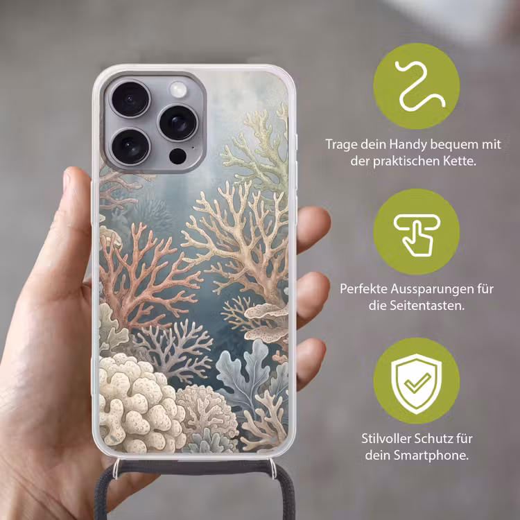 Koraal - Zeeleven - Onderwater - Illustratie - Natuur Hoesje iPhone 16 Pro Max met koord klein -sfeer2_DE