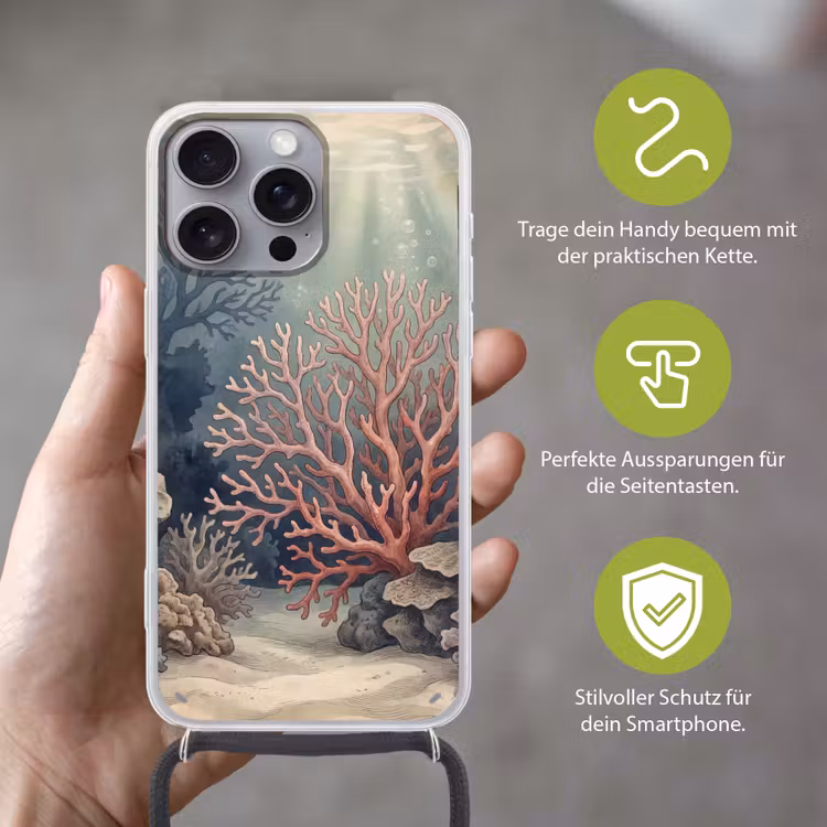 Koraal - Onderwater - Natuur - Roze Hoesje iPhone 16 Pro Max met koord klein -sfeer2_DE