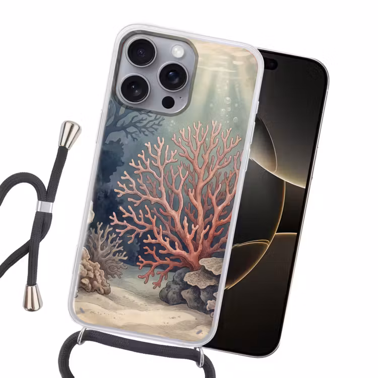 Koraal - Onderwater - Natuur - Roze Hoesje iPhone 16 Pro Max met koord klein -sfeer1