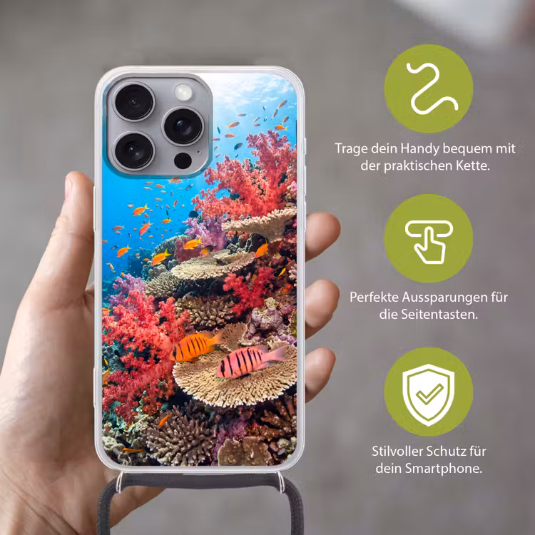 Koraalrif - Vissen - Onderwater - Tropisch - Rood Hoesje iPhone 16 Pro Max met koord klein -sfeer2_DE