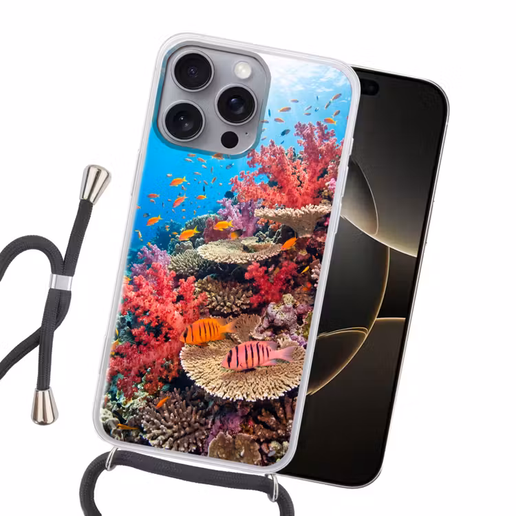 Koraalrif - Vissen - Onderwater - Tropisch - Rood Hoesje iPhone 16 Pro Max met koord klein -sfeer1