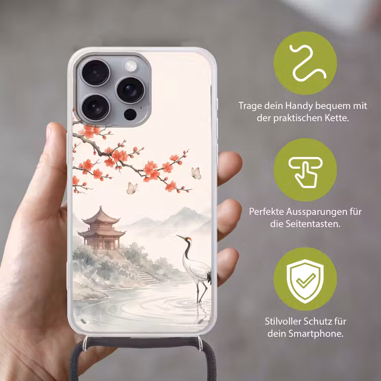 Kraanvogel - Azië - Klassiek Hoesje iPhone 16 Pro Max met koord klein -sfeer2_DE