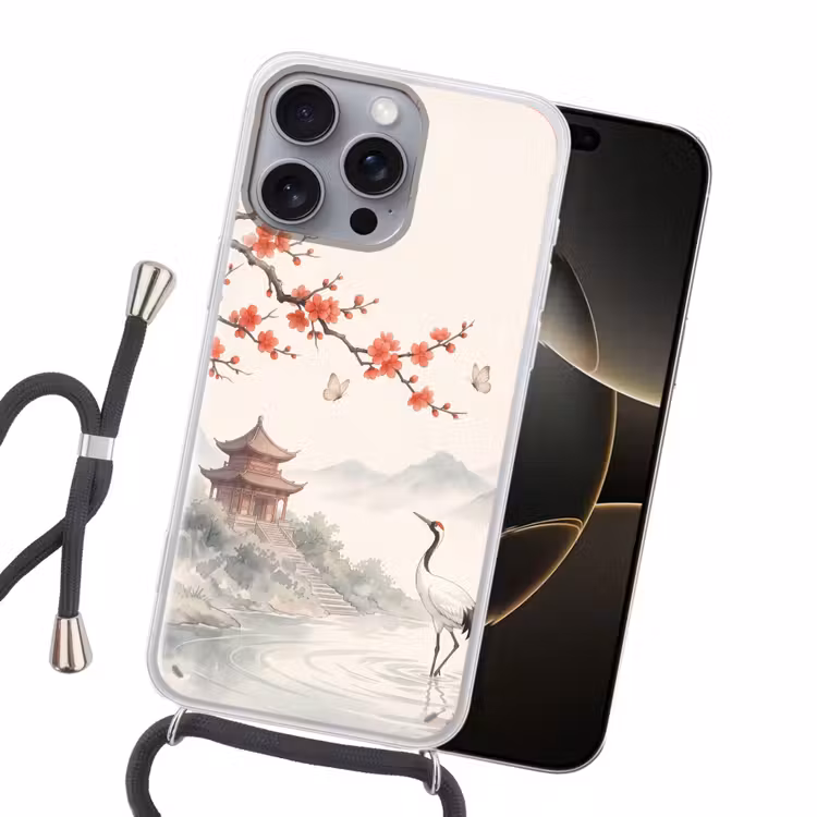 Kraanvogel - Azië - Klassiek Hoesje iPhone 16 Pro Max met koord klein -sfeer1