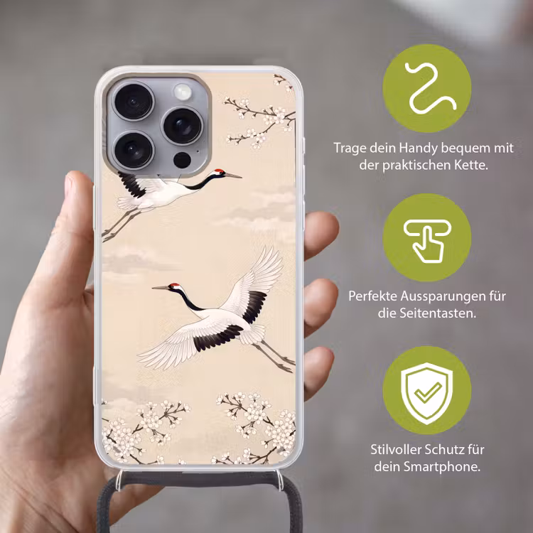 Kraanvogels - Bloesem - Beige Hoesje iPhone 16 Pro Max met koord klein -sfeer2_DE