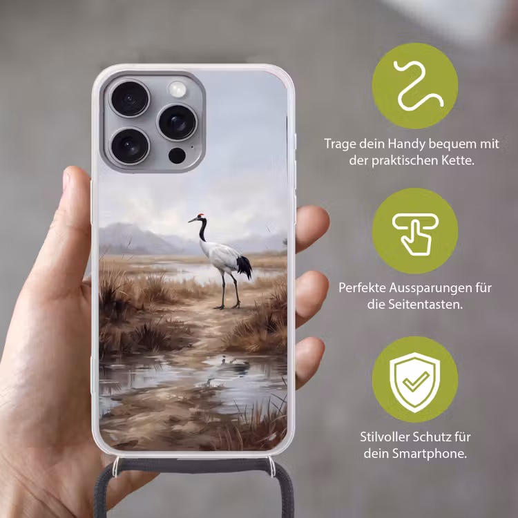 Kraanvogel - Natuur - Realistisch Hoesje iPhone 16 Pro Max met koord klein -sfeer2_DE