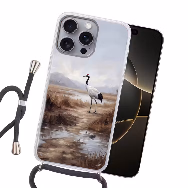 Kraanvogel - Natuur - Realistisch Hoesje iPhone 16 Pro Max met koord klein -sfeer1