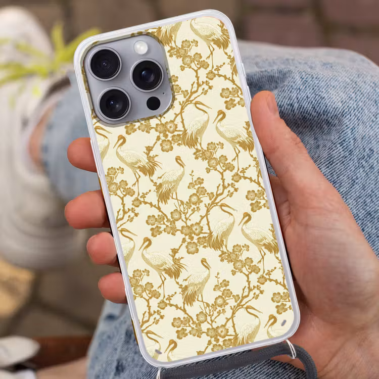 Kraanvogels - Kersenbloesem - Goud Hoesje iPhone 16 Pro Max met koord klein 804 -sfeer3