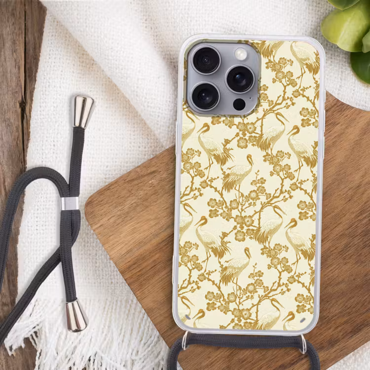 Kraanvogels - Kersenbloesem - Goud Hoesje iPhone 16 Pro Max met koord klein 804 -sfeer4