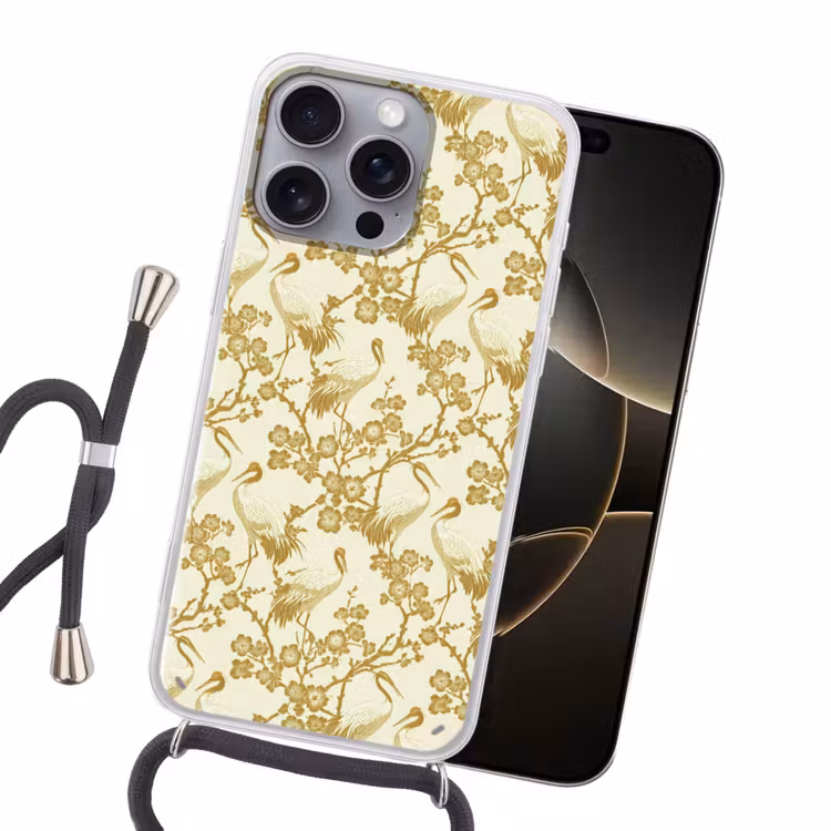 Kraanvogels - Kersenbloesem - Goud Hoesje iPhone 16 Pro Max met koord klein 804 -sfeer1