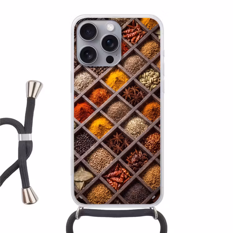 Handyhülle mit Band - Kräuter – Holz – Essen - Kruiden - Houten - Eten Hoesje iPhone 16 Pro Max met koord klein