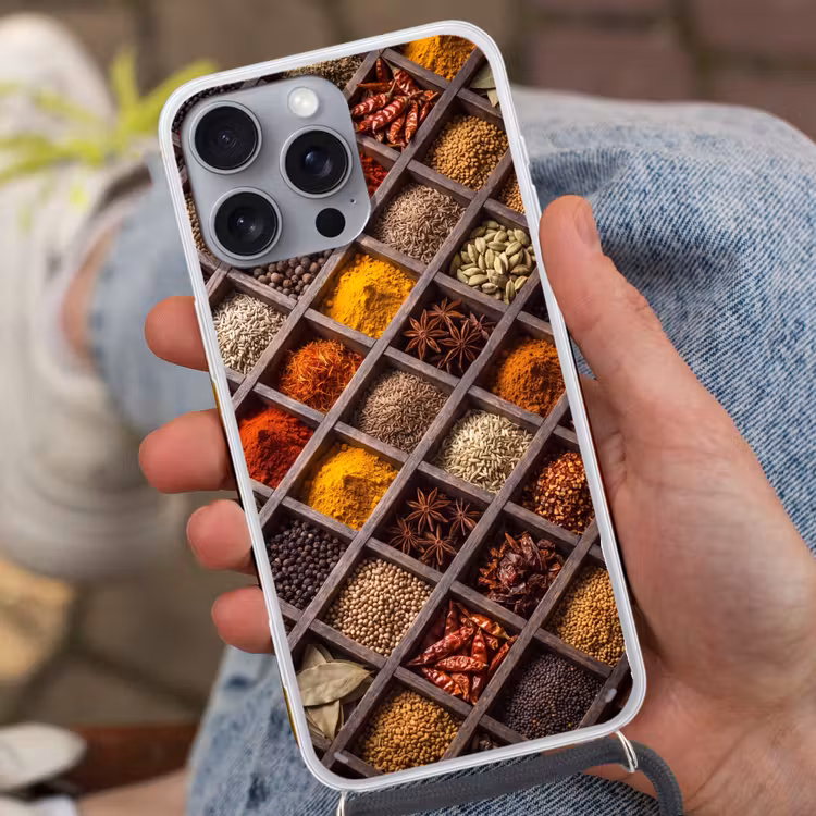 Handyhülle mit Band - Kräuter – Holz – Essen - Kruiden - Houten - Eten Hoesje iPhone 16 Pro Max met koord klein