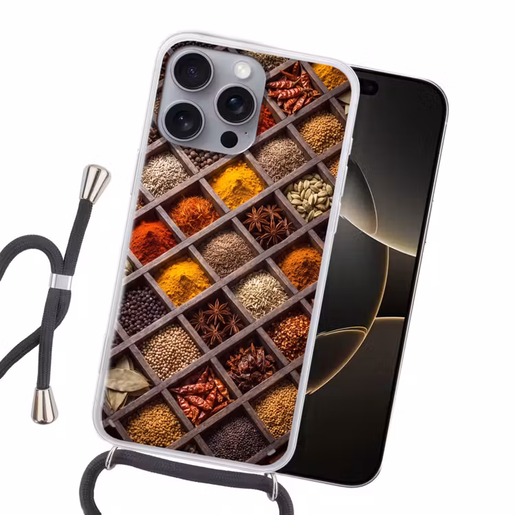 Handyhülle mit Band - Kräuter – Holz – Essen - Kruiden - Houten - Eten Hoesje iPhone 16 Pro Max met koord klein