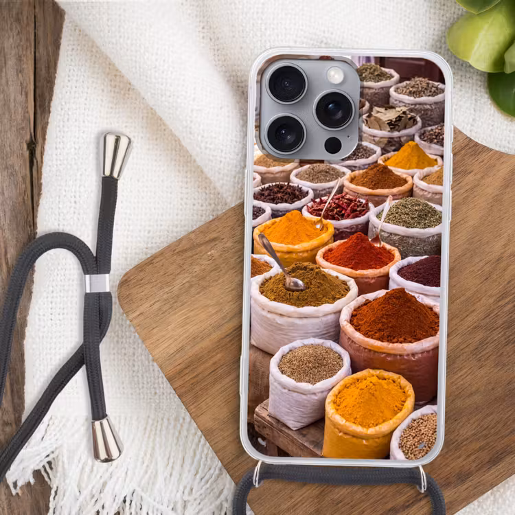 Handyhülle mit Band - Kräuter – Markt – Essen - Kruiden - Markt - Eten Hoesje iPhone 16 Pro Max met koord klein