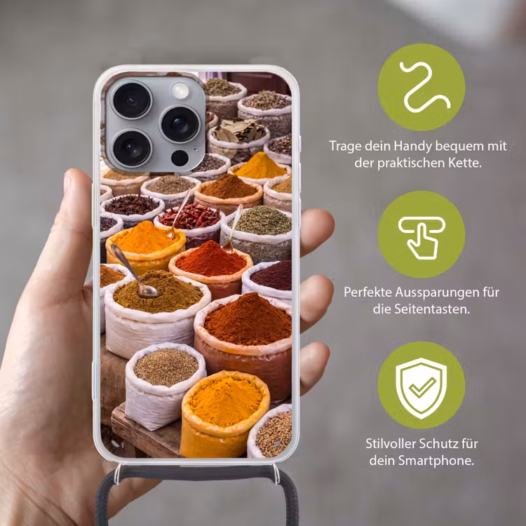 Handyhülle mit Band - Kräuter – Markt – Essen - Kruiden - Markt - Eten Hoesje iPhone 16 Pro Max met koord klein