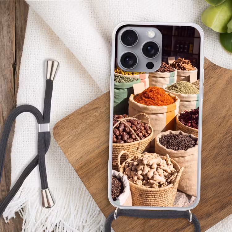 Handyhülle mit Band - Kräuter – Markt – Farbenfroh - Kruiden - Markt - Kleurrijk Hoesje iPhone 16 Pro Max met koord klein