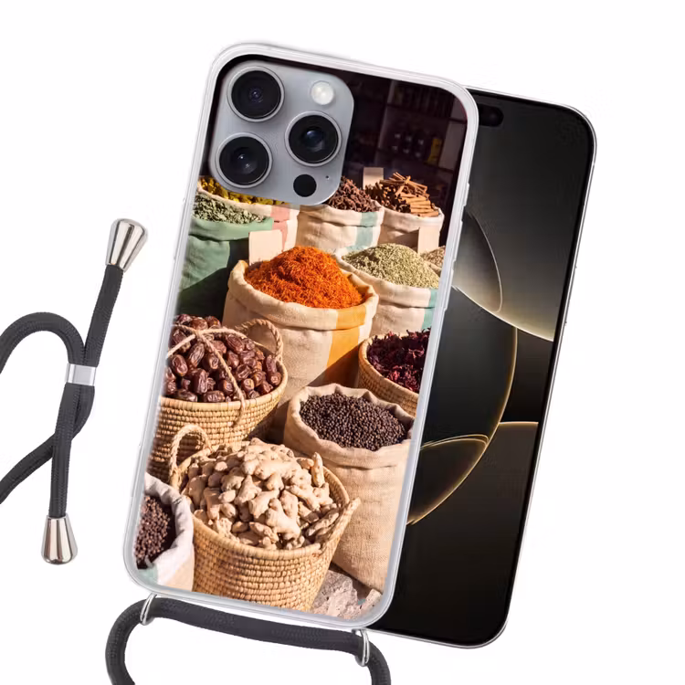Handyhülle mit Band - Kräuter – Markt – Farbenfroh - Kruiden - Markt - Kleurrijk Hoesje iPhone 16 Pro Max met koord klein