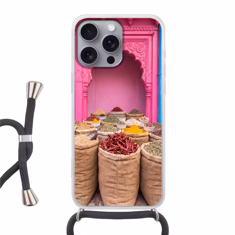 Handyhülle mit Band - Kräuter – Markt – Rosa - Kruiden - Markt - Roze Hoesje iPhone 16 Pro Max met koord klein