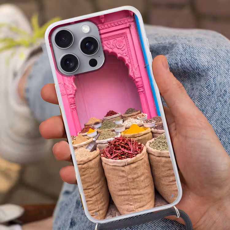 Handyhülle mit Band - Kräuter – Markt – Rosa - Kruiden - Markt - Roze Hoesje iPhone 16 Pro Max met koord klein