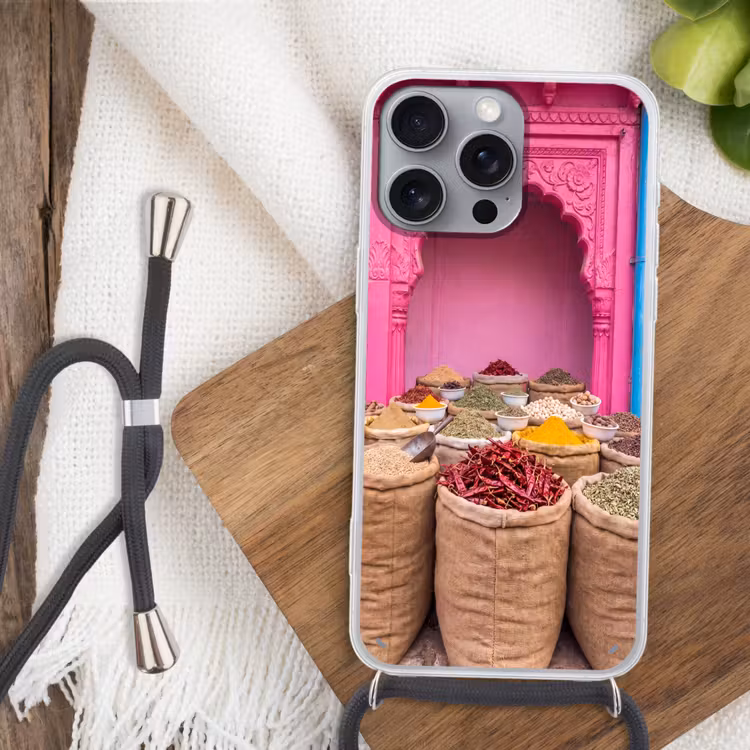 Handyhülle mit Band - Kräuter – Markt – Rosa - Kruiden - Markt - Roze Hoesje iPhone 16 Pro Max met koord klein