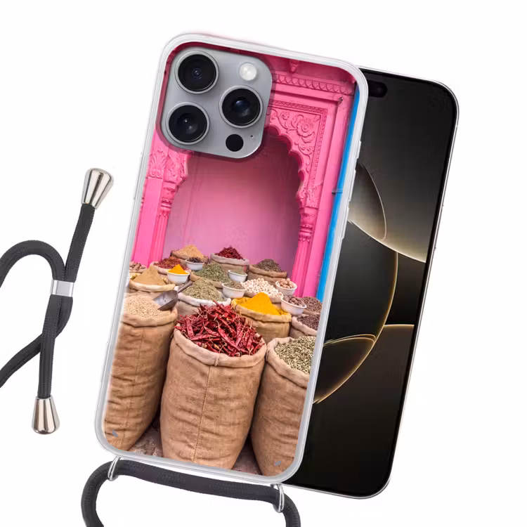 Handyhülle mit Band - Kräuter – Markt – Rosa - Kruiden - Markt - Roze Hoesje iPhone 16 Pro Max met koord klein