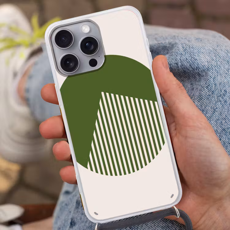 Cirkel - Strepen - Geometrisch - Abstract - Groen Hoesje iPhone 16 Pro Max met koord klein -sfeer3