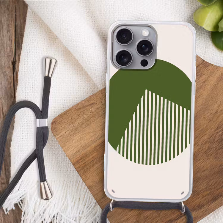 Cirkel - Strepen - Geometrisch - Abstract - Groen Hoesje iPhone 16 Pro Max met koord klein -sfeer4