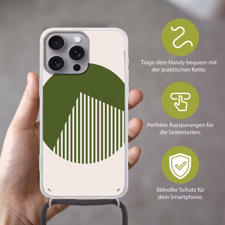 Cirkel - Strepen - Geometrisch - Abstract - Groen Hoesje iPhone 16 Pro Max met koord klein -sfeer2_DE