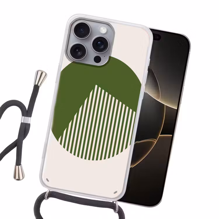 Cirkel - Strepen - Geometrisch - Abstract - Groen Hoesje iPhone 16 Pro Max met koord klein -sfeer1