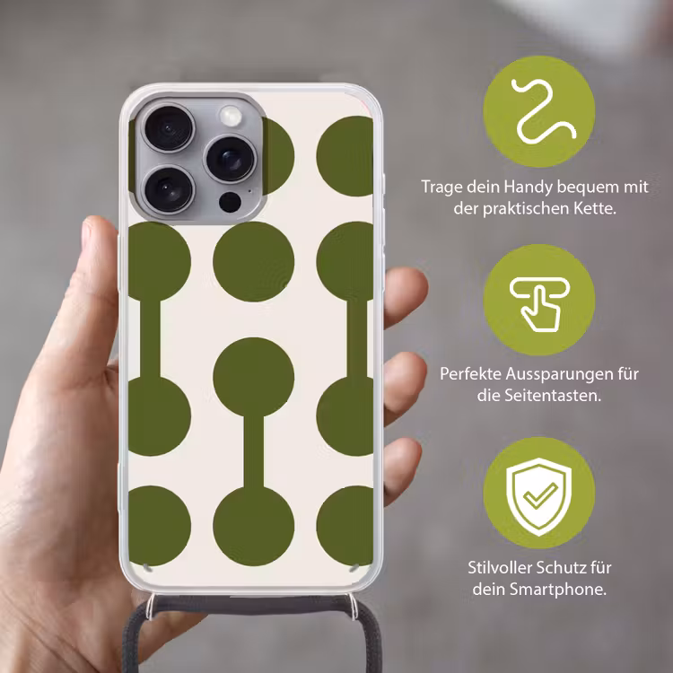 Cirkels - Geometrisch - Abstract - Modern - Groen Hoesje iPhone 16 Pro Max met koord klein -sfeer2_DE