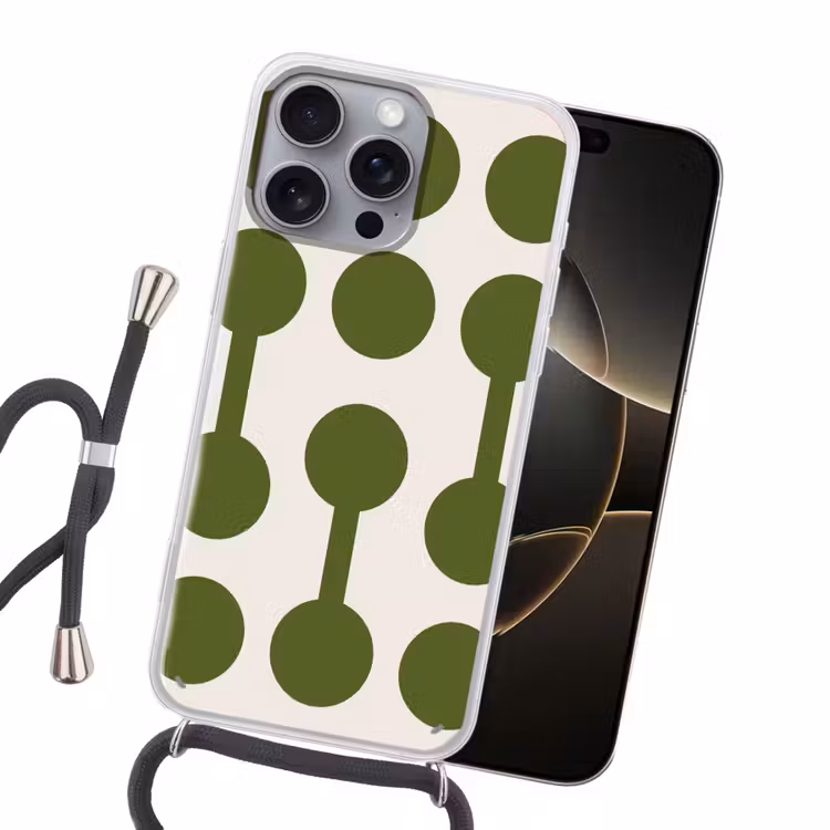 Cirkels - Geometrisch - Abstract - Modern - Groen Hoesje iPhone 16 Pro Max met koord klein -sfeer1