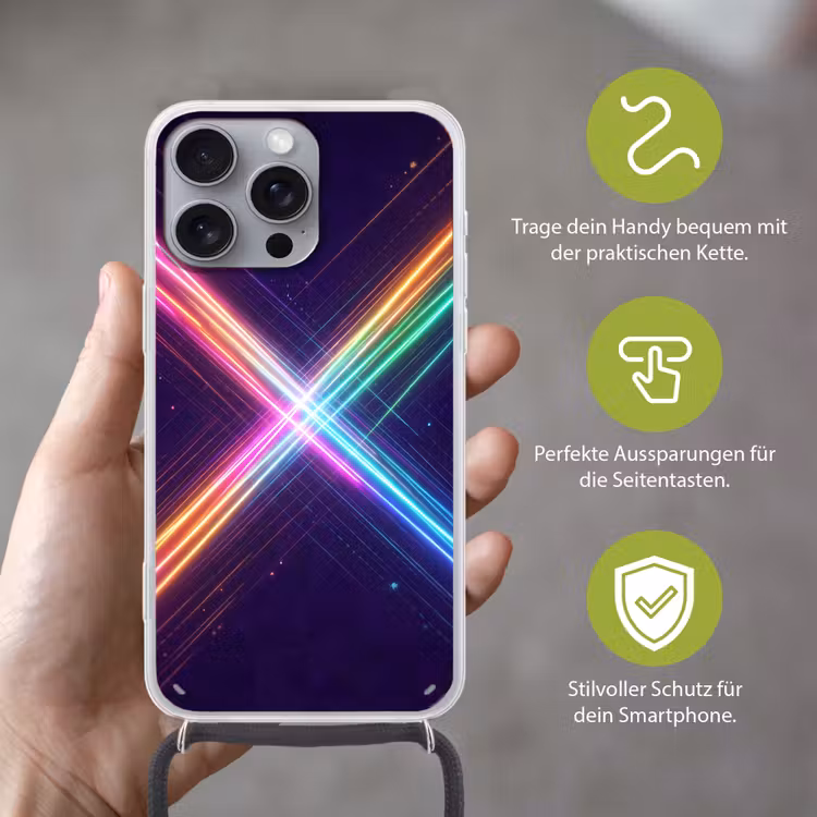 Kruisen - Lasterstralen - Neon Hoesje iPhone 16 Pro Max met koord klein -sfeer2_DE