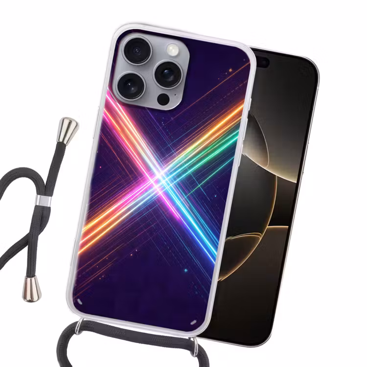 Kruisen - Lasterstralen - Neon Hoesje iPhone 16 Pro Max met koord klein -sfeer1