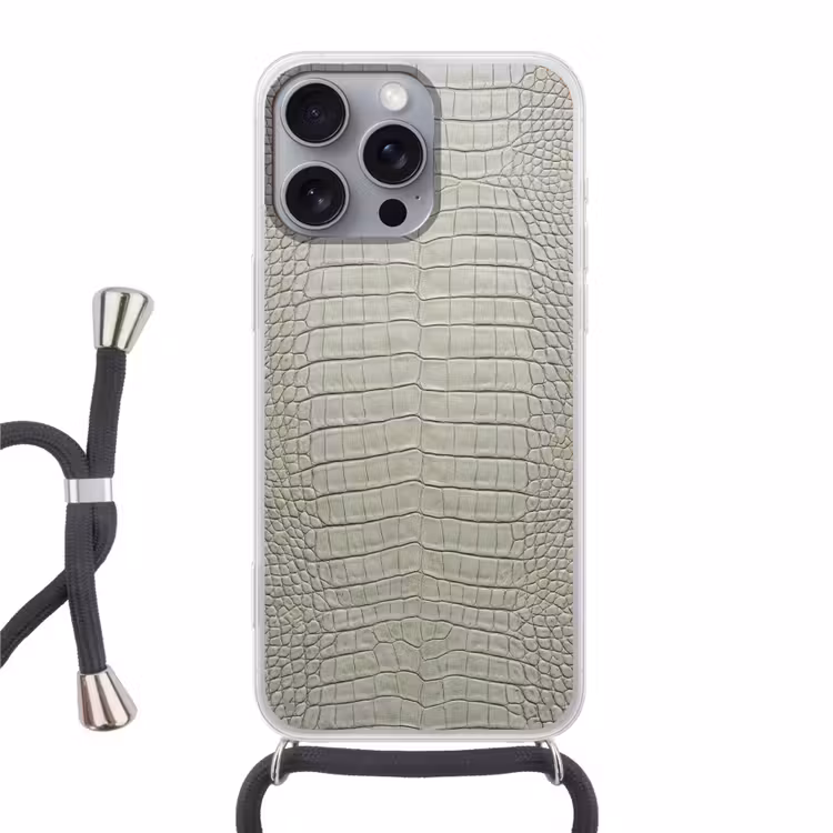 Krokodillenleer - Schubben - Groen Hoesje iPhone 16 Pro Max met koord klein -3d