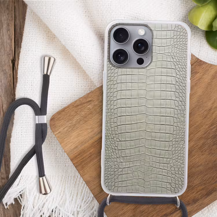 Krokodillenleer - Schubben - Groen Hoesje iPhone 16 Pro Max met koord klein -sfeer4