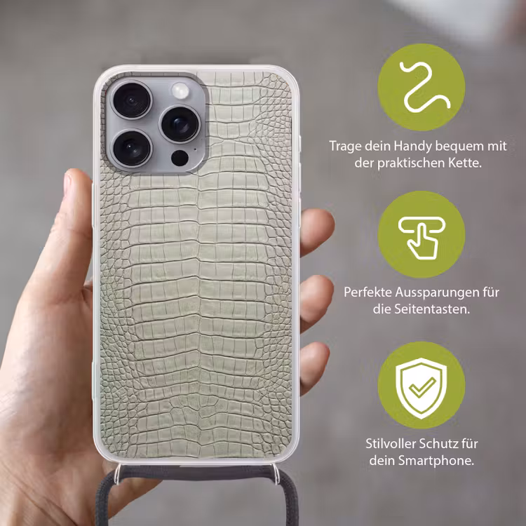 Krokodillenleer - Schubben - Groen Hoesje iPhone 16 Pro Max met koord klein -sfeer2_DE
