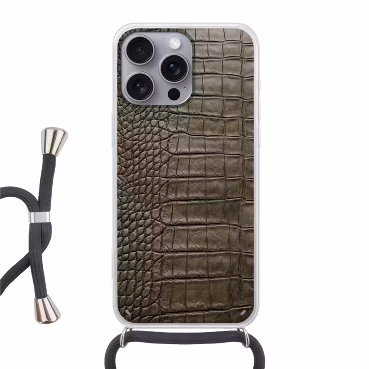 Krokodillenleer - Structuur - Groen Hoesje iPhone 16 Pro Max met koord klein -3d
