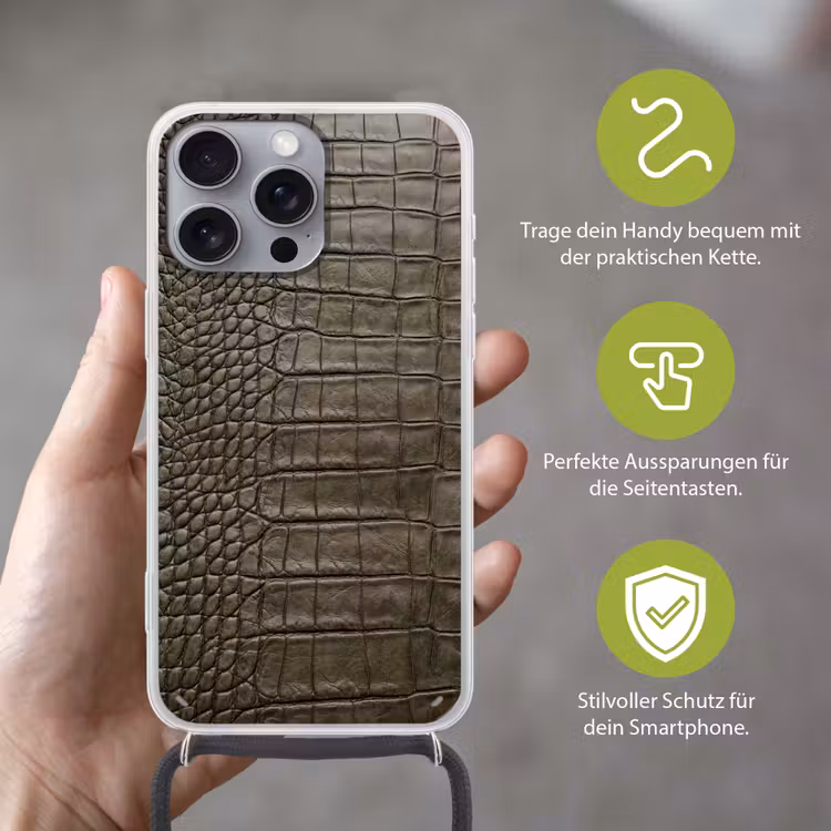 Krokodillenleer - Structuur - Groen Hoesje iPhone 16 Pro Max met koord klein -sfeer2_DE
