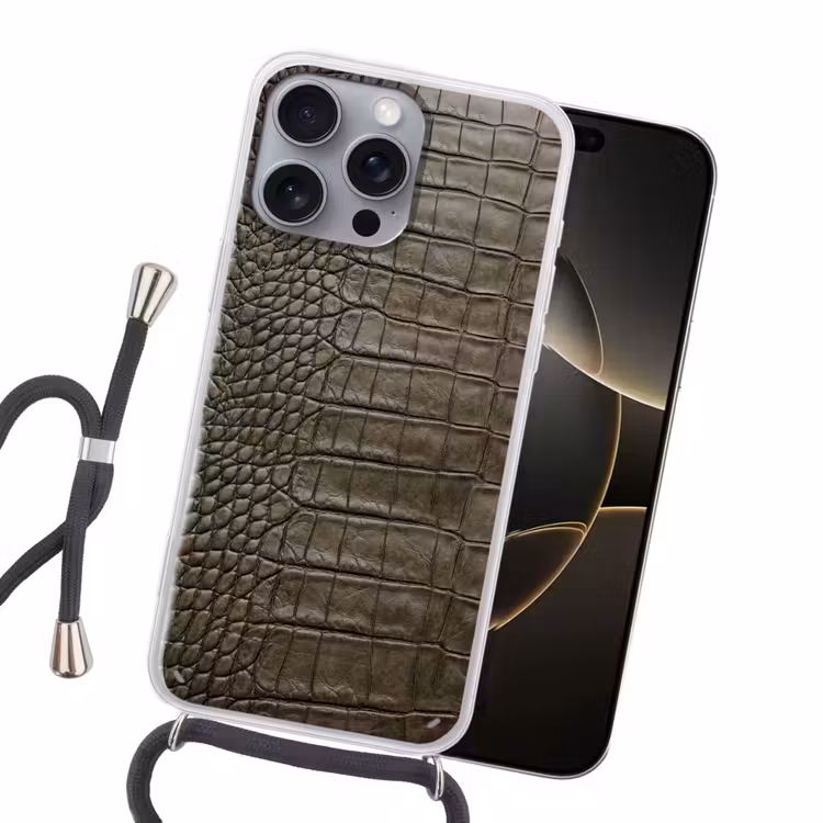 Krokodillenleer - Structuur - Groen Hoesje iPhone 16 Pro Max met koord klein -sfeer1