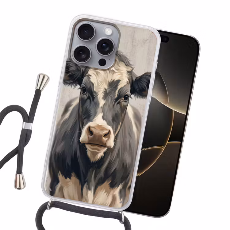 Koe - Portret - Dieren - Modern Hoesje iPhone 16 Pro Max met koord klein -sfeer1
