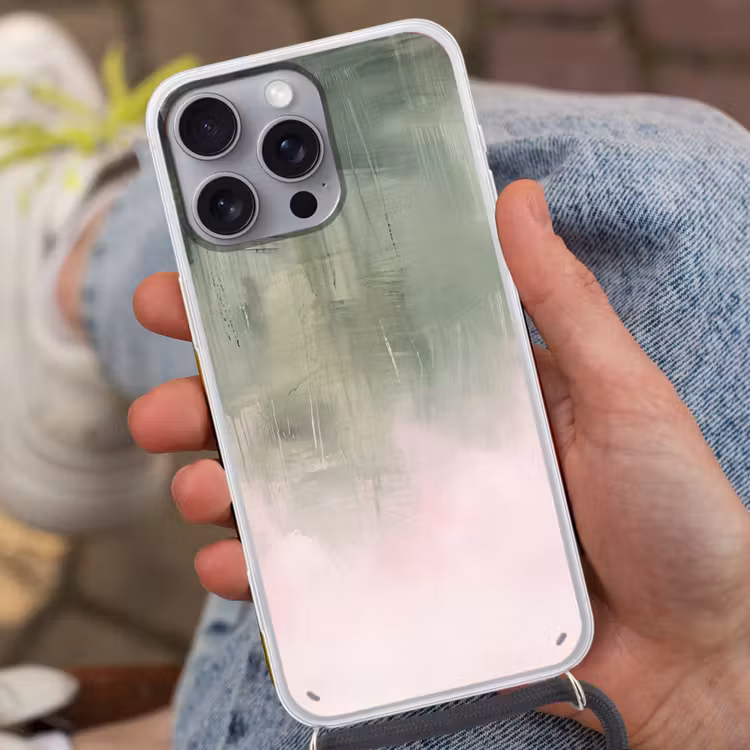 Kunst - Abstract - Modern - Groen - Roze Hoesje iPhone 16 Pro Max met koord klein -sfeer3