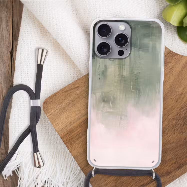 Kunst - Abstract - Modern - Groen - Roze Hoesje iPhone 16 Pro Max met koord klein -sfeer4