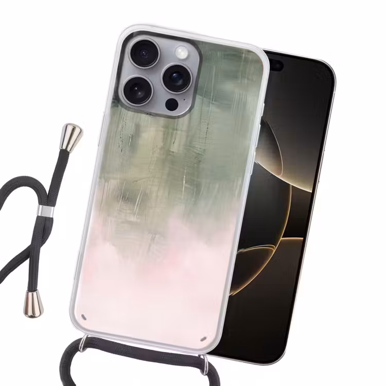 Kunst - Abstract - Modern - Groen - Roze Hoesje iPhone 16 Pro Max met koord klein -sfeer1