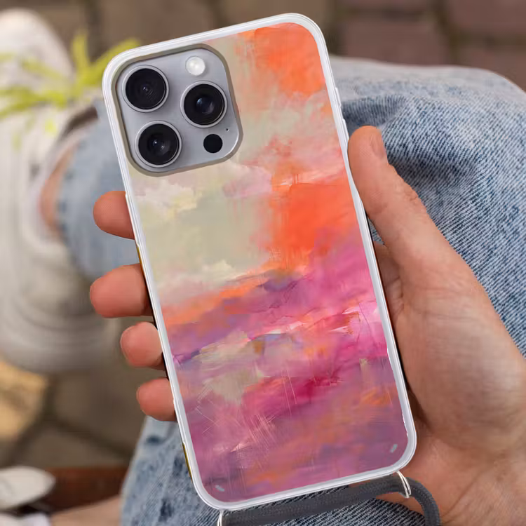Kunst - Vloeiend - Overgangen - Oranje Hoesje iPhone 16 Pro Max met koord klein -sfeer3