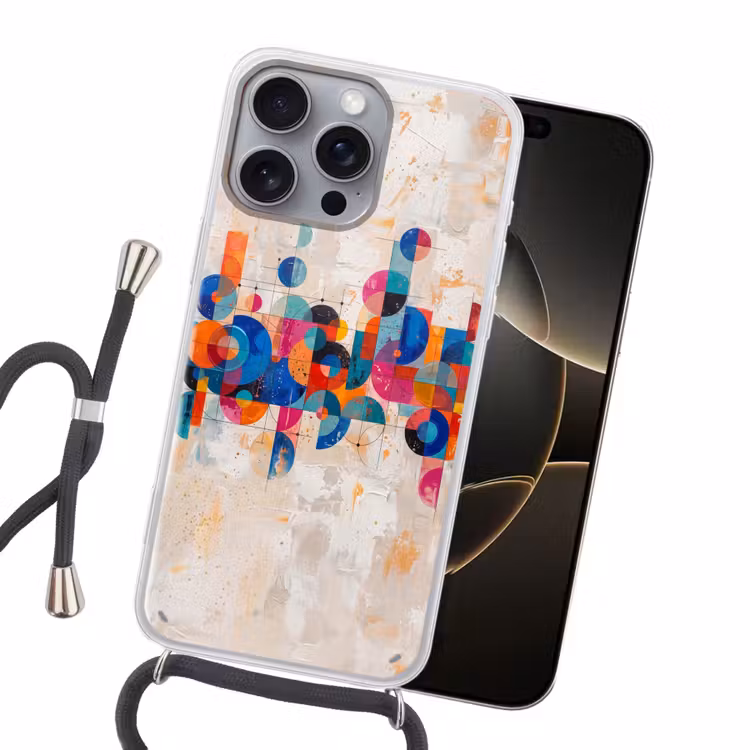 Kunst - Geometrisch - Abstract - Kleurrijk Hoesje iPhone 16 Pro Max met koord klein -sfeer1